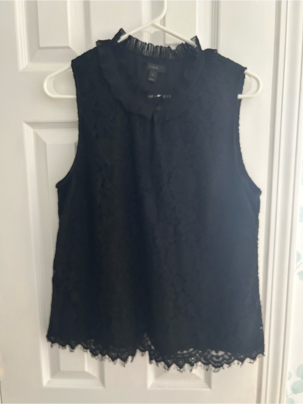 J. Crew Black Lace Sleeveless Camisole with Ruffled Collar